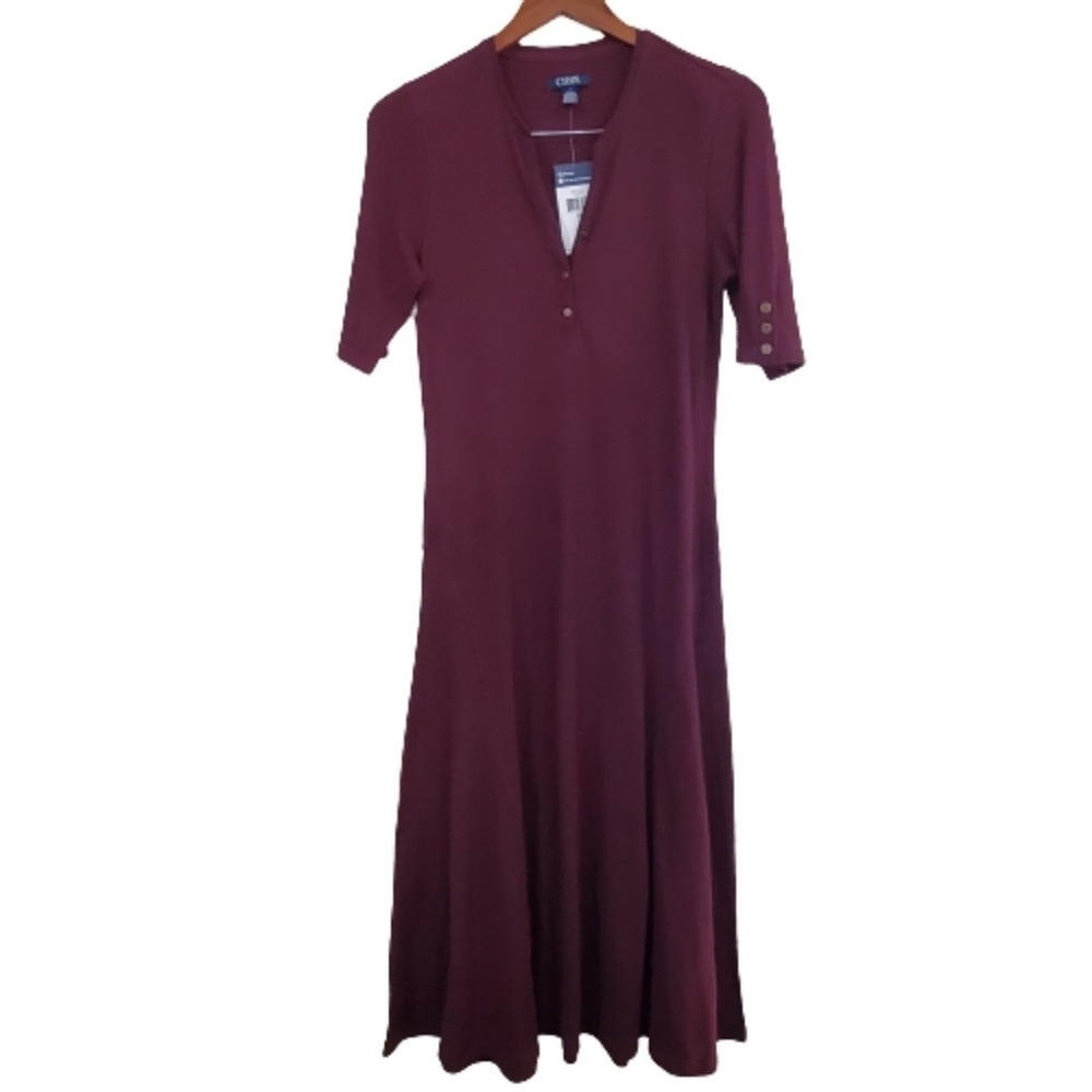 Chaps Dress Size Medium Maroon Short Sleeve Midi Knit Ribbed Y2K A-line Midi